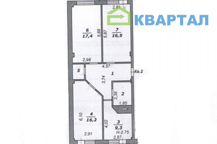 Трехкомнатная квартира площадью 86 м2